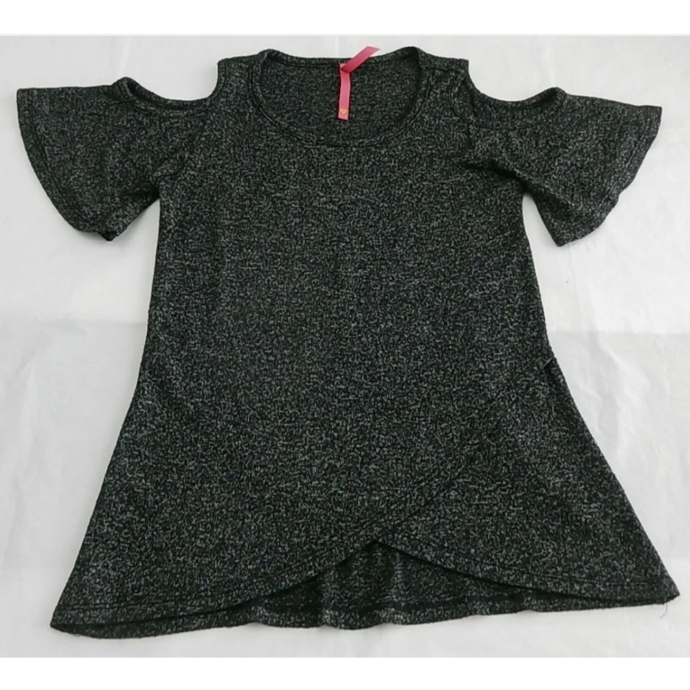 Cute 4 U Girls Top Sz 10-12 Short Sleeve Cold Shoulder Black Scoop Neck Stretch